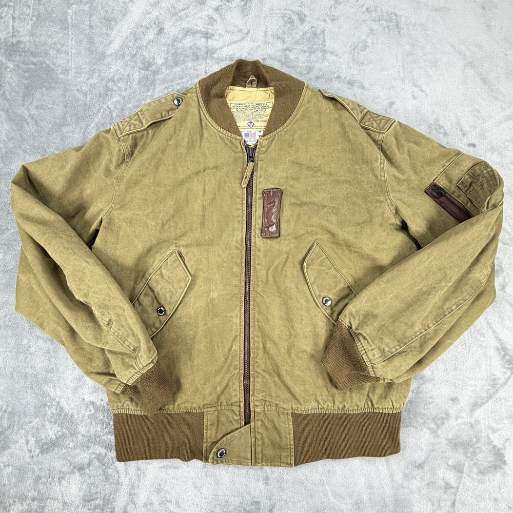 Vintage 80s Avirex USA M Cotton A-2 Flight Bomber Jacket Khaki